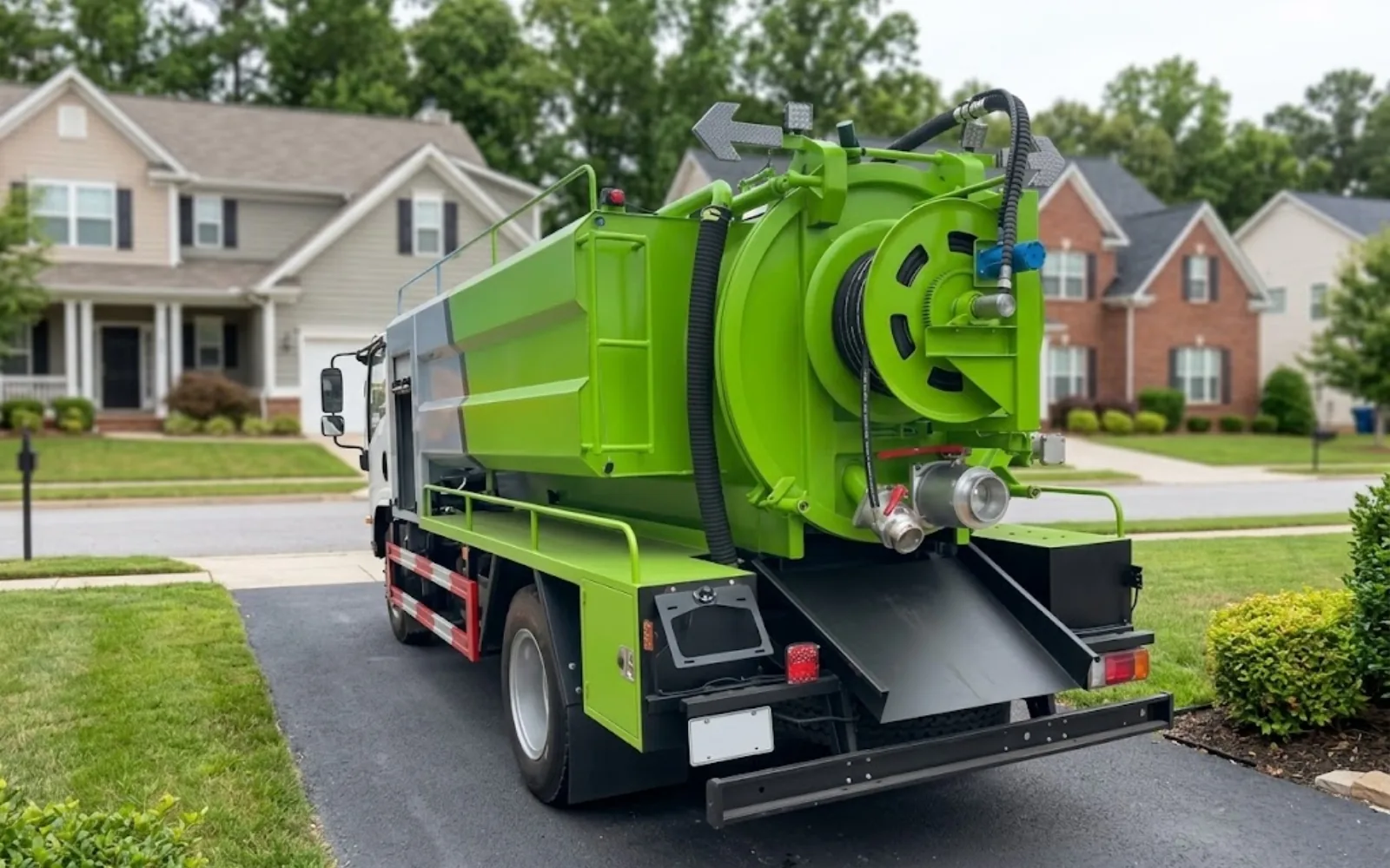 Hydro jetting equipment and hose used to clear a drain line